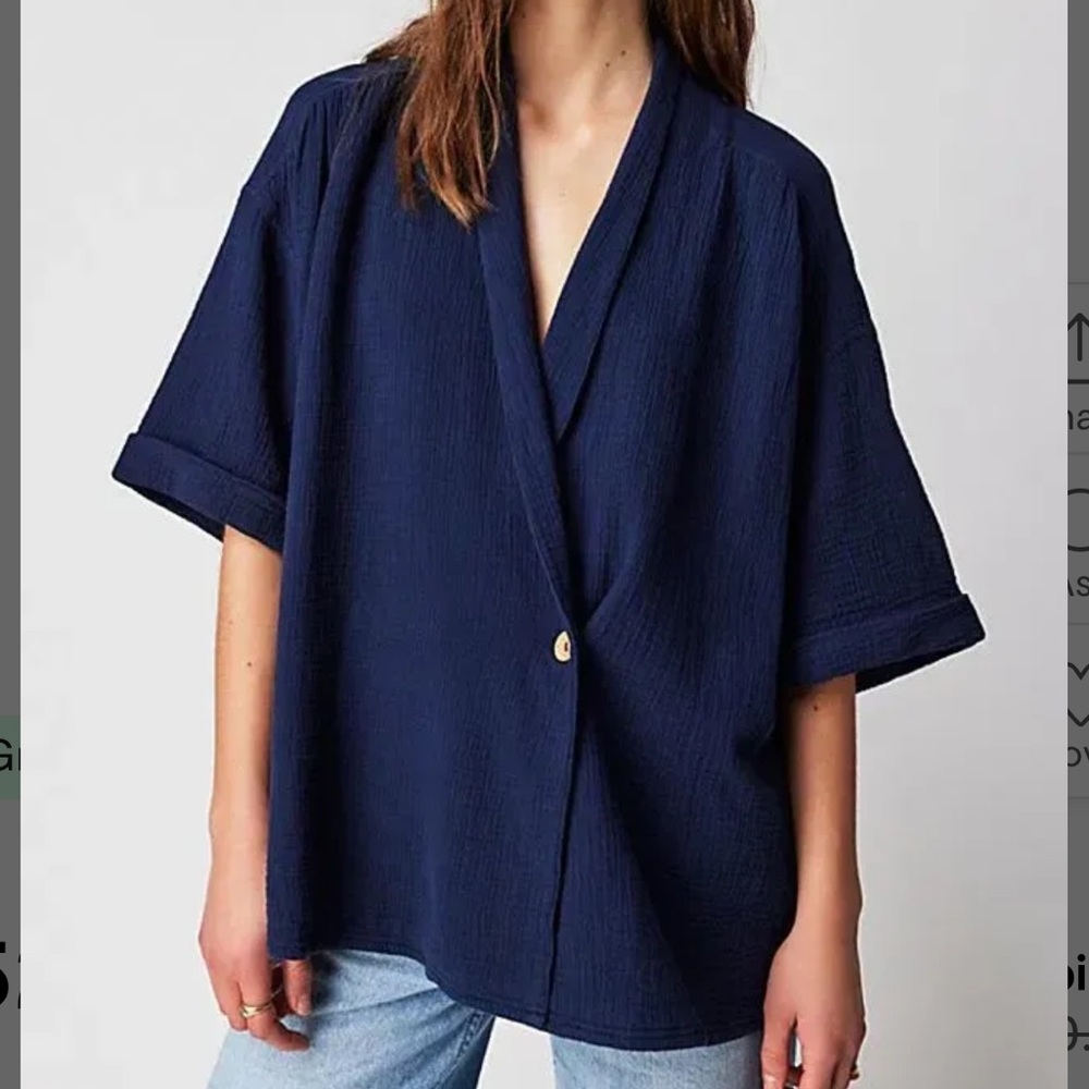 We The Free Lou Blazer Shirt Navy Blue Oversized Slouchy Cardigan Boho Cotton S - Picture 12 of 16